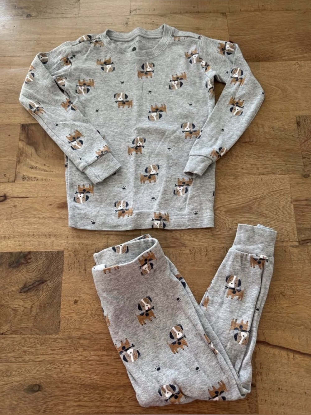 Petit Lem Grey Dog Print Pajama Set with Brown Accents sz 2 years unisex